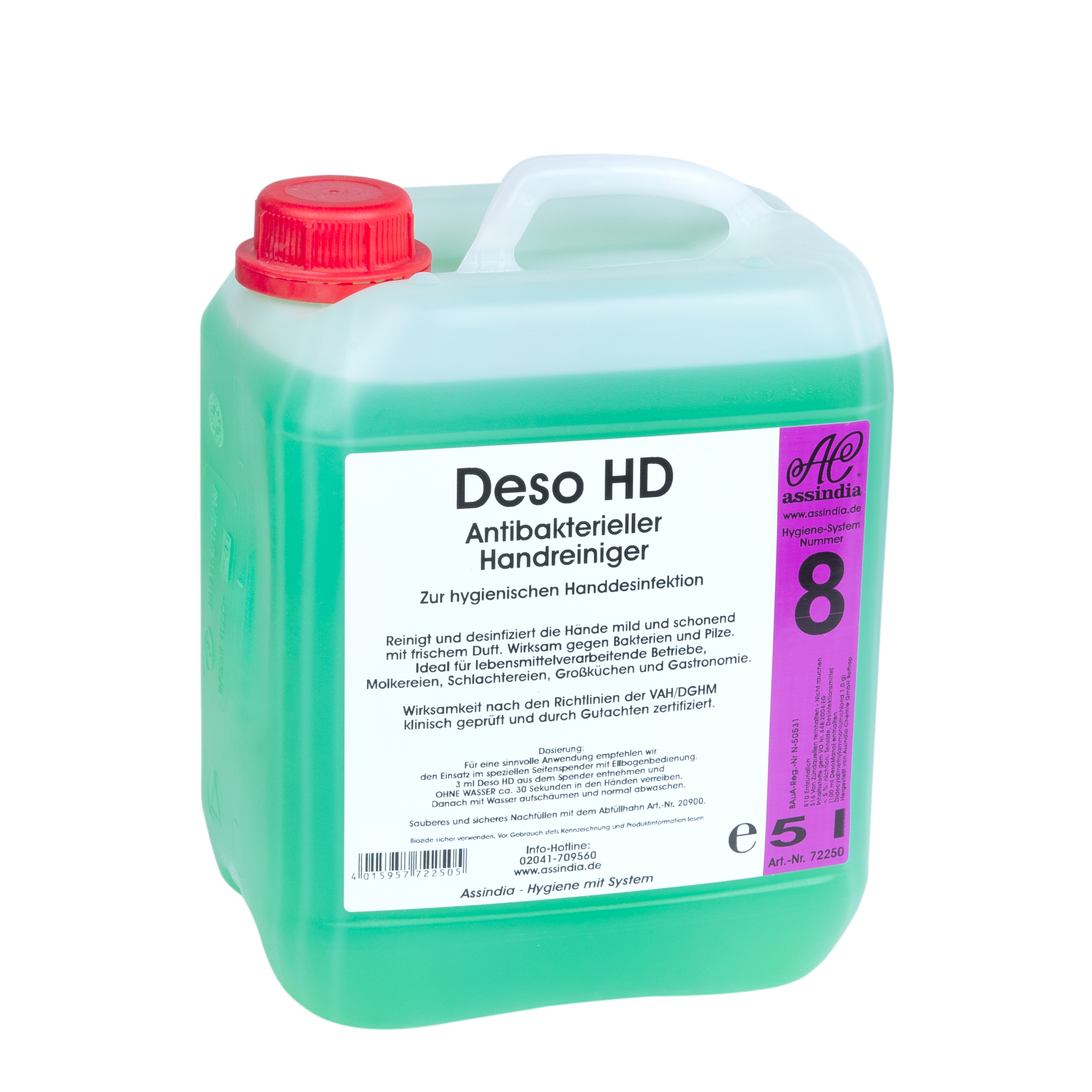 Antibakterieller Handreiniger Deso HD Assindia 5 L Kanister – Hygiene Flüssigseife für Gastronomie