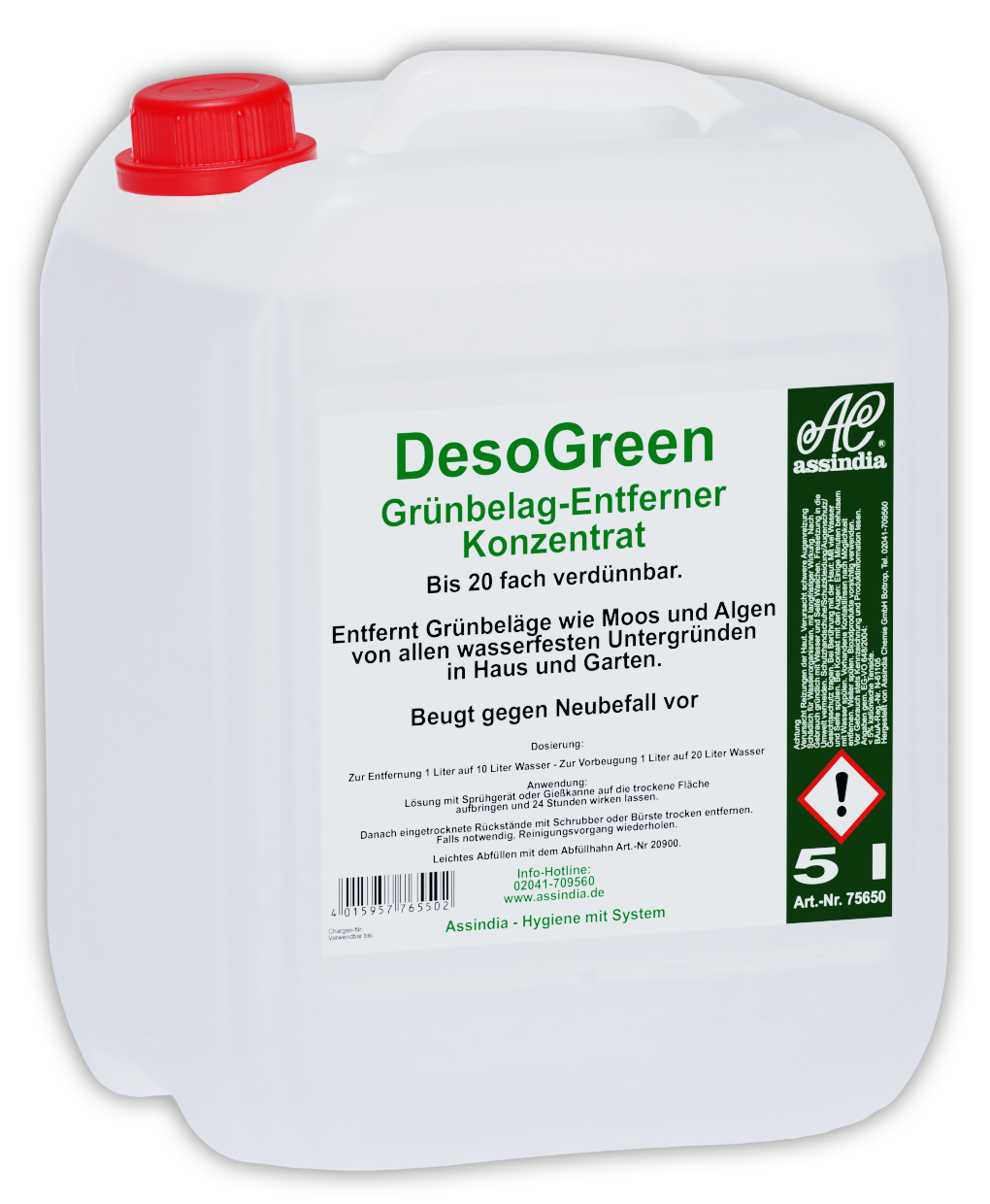 DesoGreen Grünbelag Entferner 5 L – Reiniger gegen Grünbelag, Algen und Moos