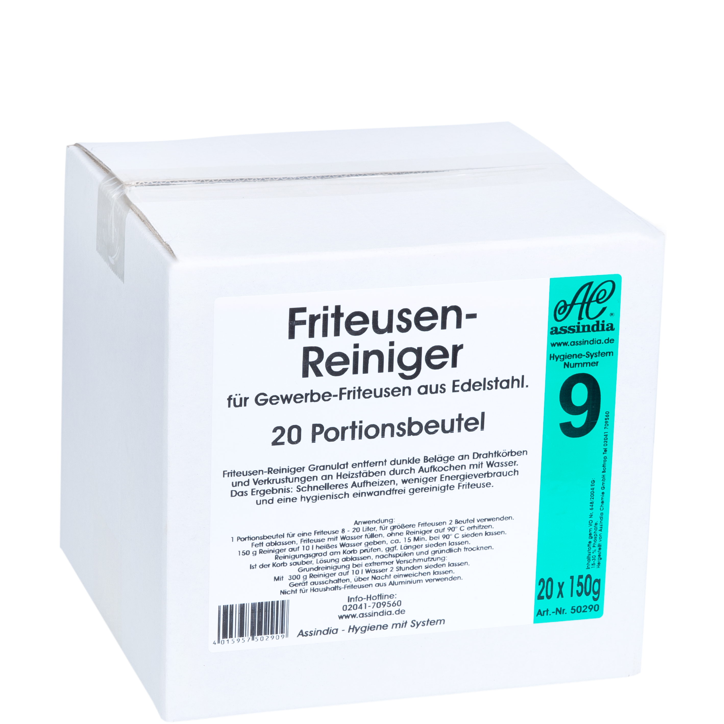 Fritteusenreiniger Pulver Assindia 1 kg, 5kg oder 20 Stk  – selbstreinigendes Granulat für Fritteusen & Gastronomie