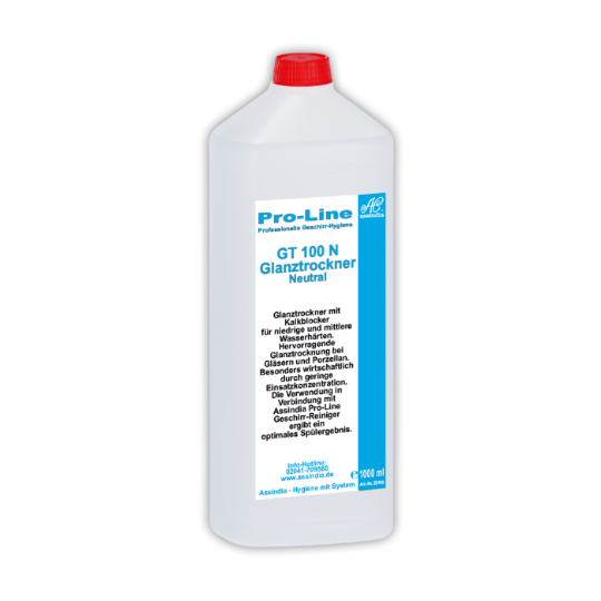 Neutraler Profi Klarspüler mit Glanztrockner Pro‑Line GT 100 N Klarspüler neutral 1000 ml Flasche
