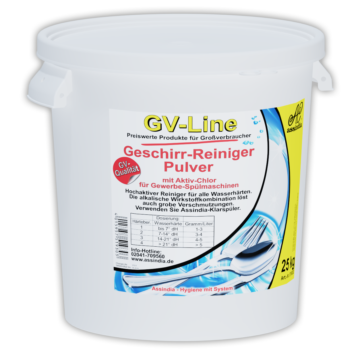 Assindia Geschirr-Reiniger Pulver GV-Line 25 kg – Hochaktiver Spülmaschinenreiniger für Gewerbe & Haushalt
