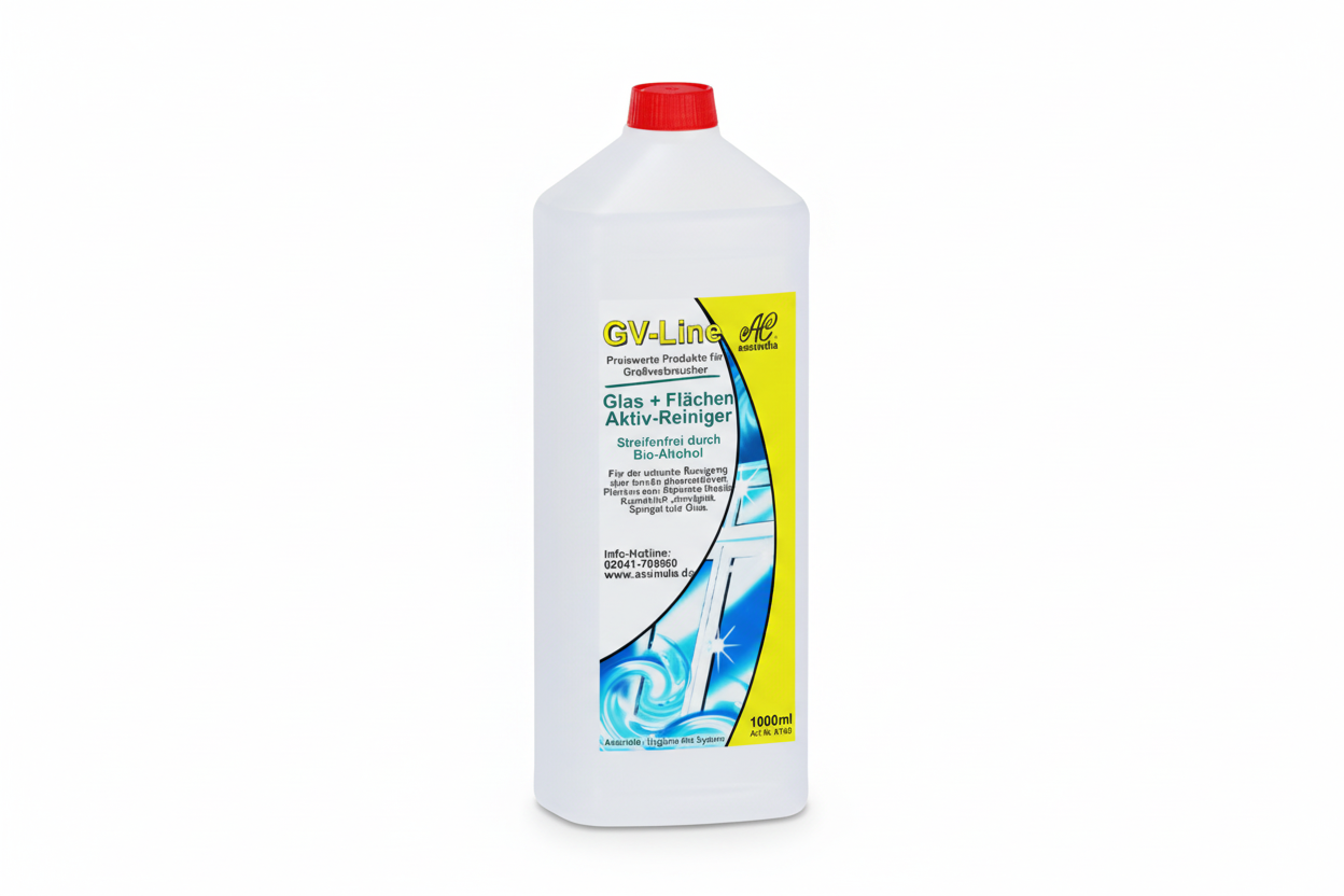 Glas- & Fensterreiniger 1L oder 10L – GV Glasreiniger Assindia für streifenfreie Reinigung von Fenstern & Spiegeln