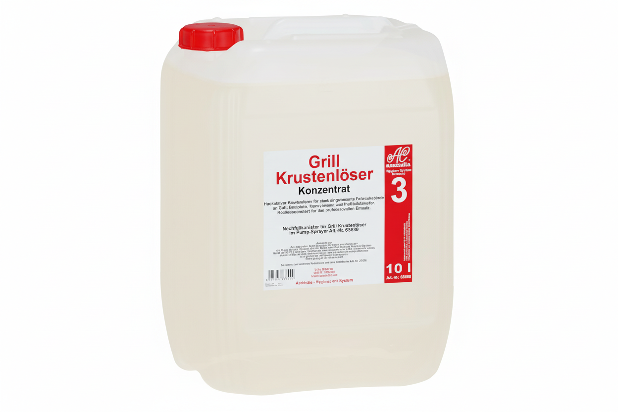 Grillreiniger Krustenlöser Konzetrat Assindia 10 L Kanister  – Profi Reiniger für Grill, Bratplatten & Gastronomie