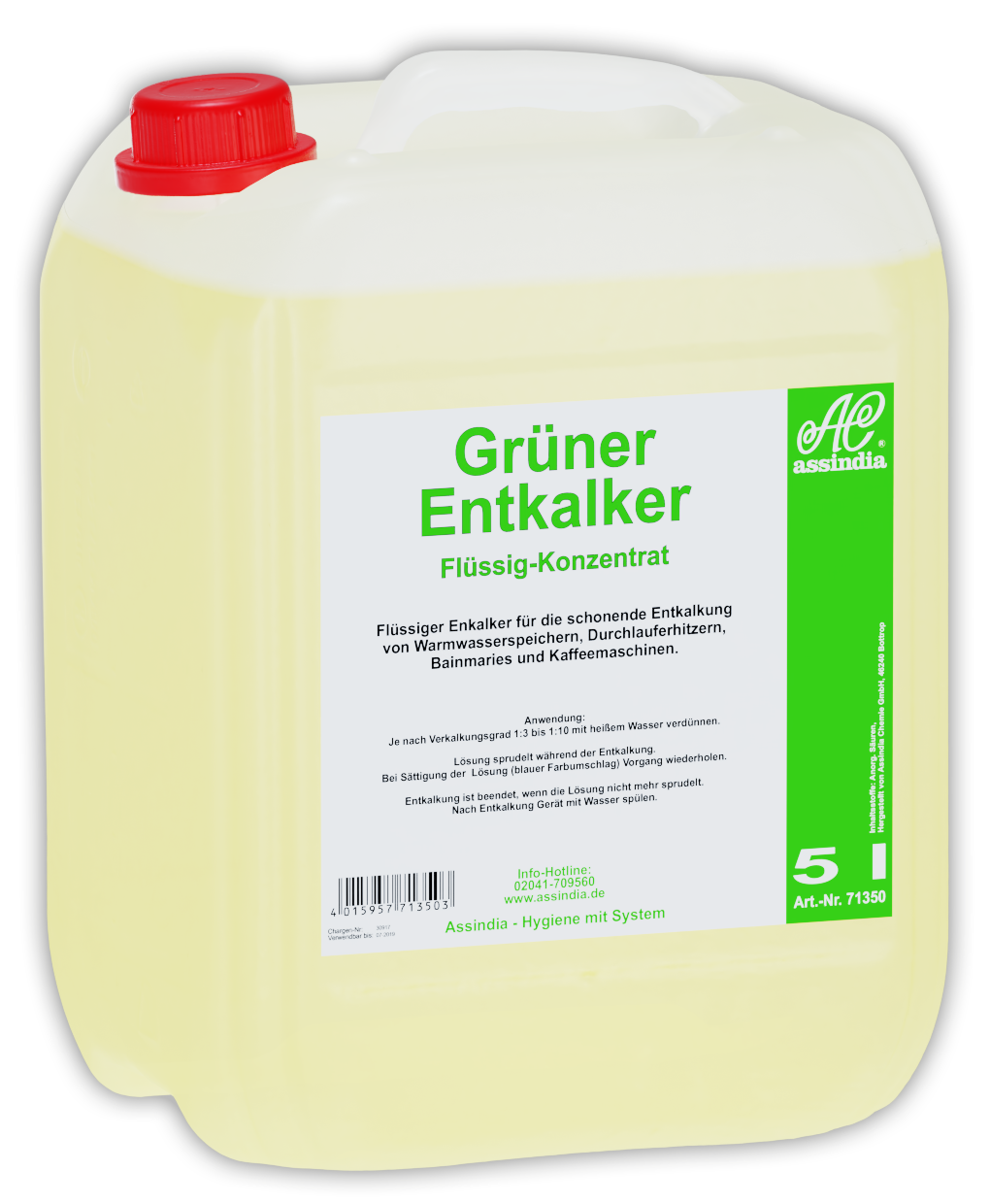 Profi Grüner Entkalker Assindia 5 L – Kalklöser für Kaffeemaschinen & Gewerbegeräte