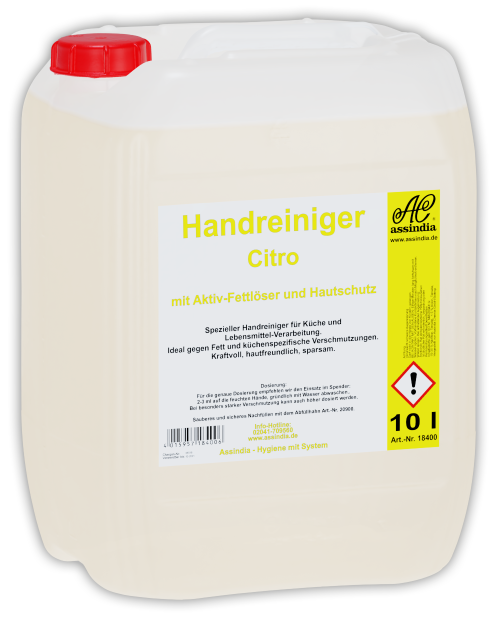 Citro Handreiniger Assindia 10 L Kanister – Fettlösekraft & pH-hautneutral, Profi Hände-Reiniger