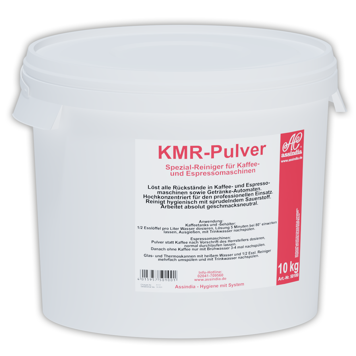 KMR Profi Kaffeemaschinenreiniger Pulver Assindia – 10 kg Eimer für intensive Reinigung