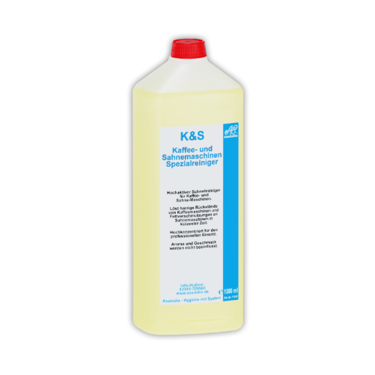 K&S Kaffee- und Sahnemaschinen Reiniger 1 L – Spezialreiniger Assindia für Kaffeemaschinen und Sahnesysteme