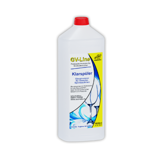 Assindia Klarspüler GV-Line 1000 ml Flasche – Glanztrockner mit Kalkblocker für Gewerbe & Haushalt