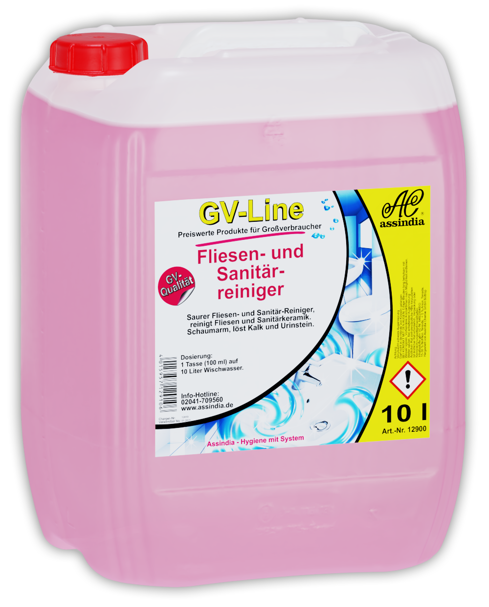 Sanitärreiniger GV - line Assindia 10 L – saurer Reiniger für Fliesen & Sanitäranlagen, Gastronomie