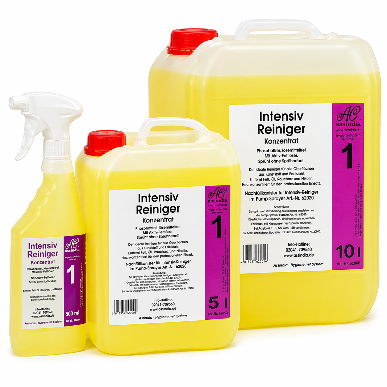 Intensivreiniger Konzentrat Allzweckreiniger 500 ml, 5L, 10L Assindia  für den professionellen Einsatz.