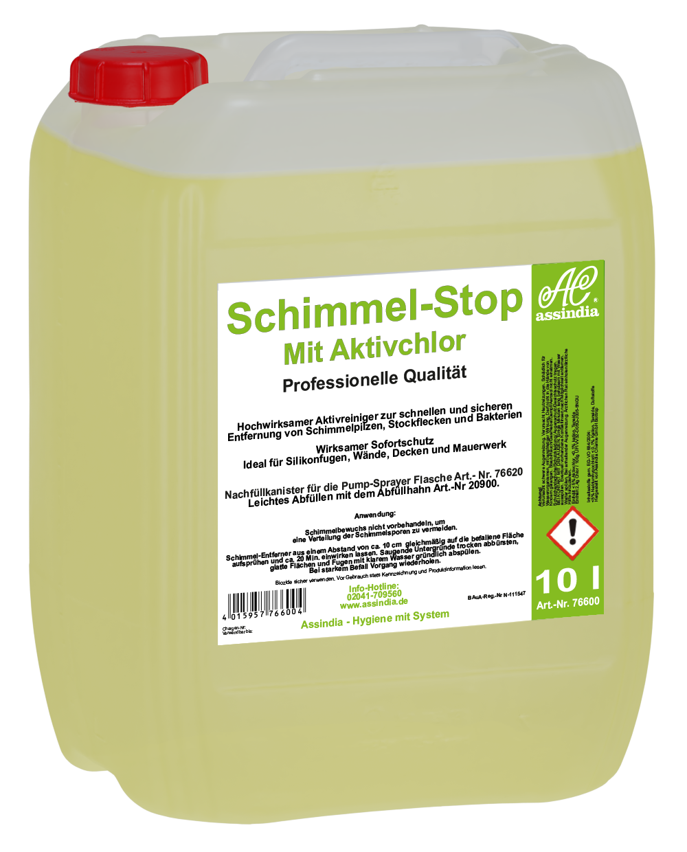 Assindia Schimmel-Stop mit Aktivchlor 10 Liter Kanister – Schimmelentferner für große Flächen