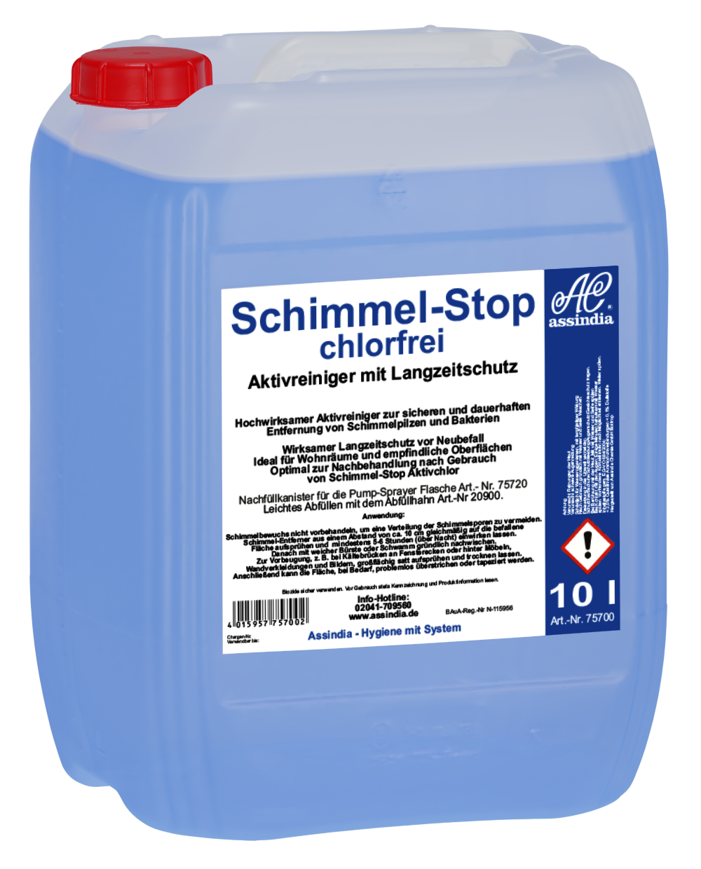 Assindia Schimmel-Stop chlorfrei 10 Liter Kanister – Schimmelentferner ohne Chlor mit Langzeitschutz