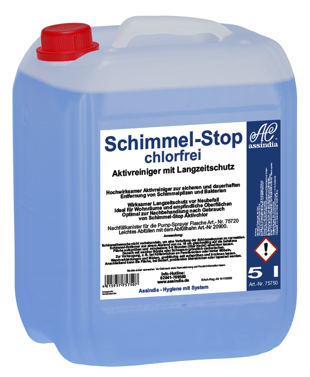 Assindia Schimmel-Stop chlorfrei 5 Liter Kanister – Schimmelentferner ohne Chlor mit Langzeitschutz