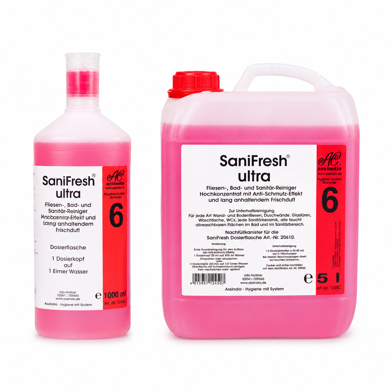 SaniFresh Fliesenreiniger Assindia 1000 ml Flasche 5 L Kanister – kraftvoller Fliesen- und Sanitärreiniger