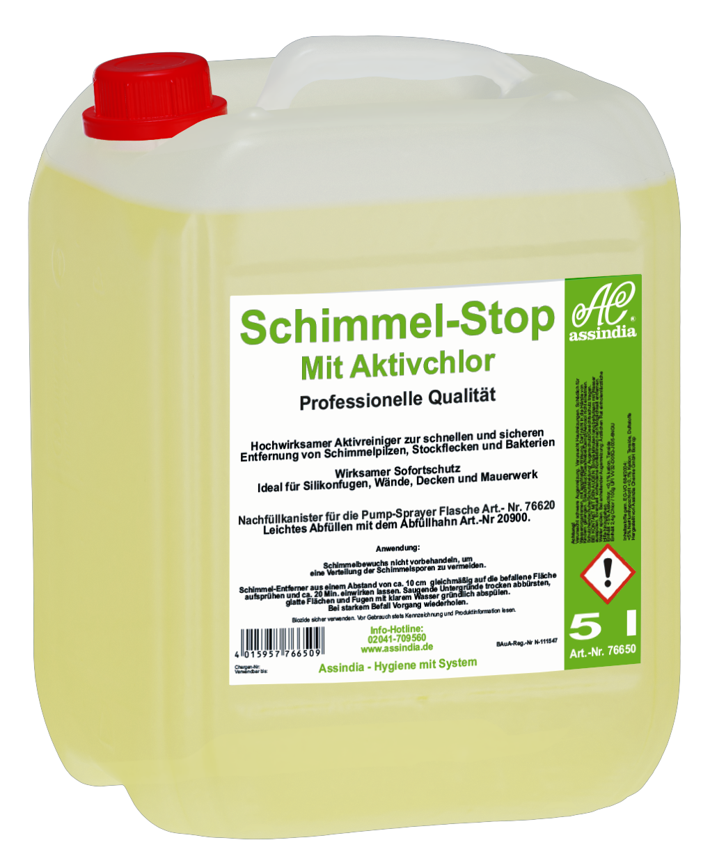 Schimmelentferner mit Aktivchlor im 5-Liter-Kanister von Assindia